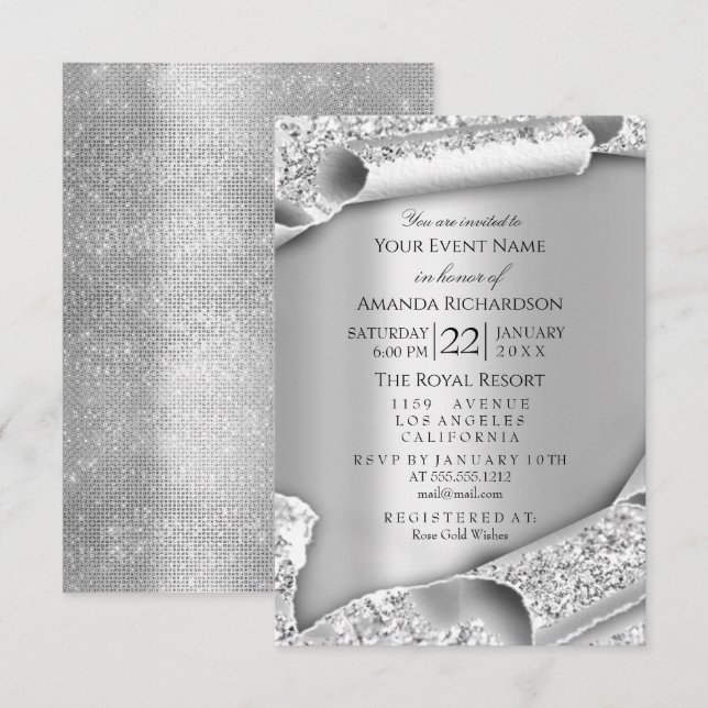 Invitation Fête des mariées d'anniversaire 3D Grey Parties sc (Devant / Derrière)