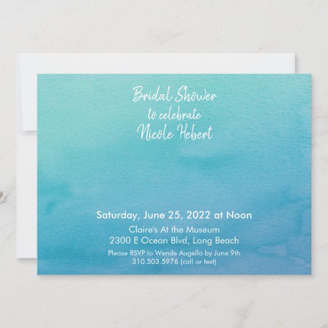 Invitation Fête des mariées d'aquarelle 3 bleu/Turquoise Ombr (Devant)