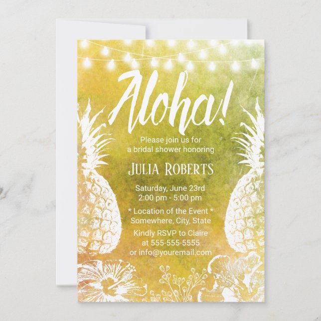Invitation Fête des mariées d'aquarelle à ananas de plage tro (Devant)
