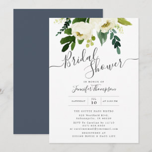 Invitation Fête des mariées d'aquarelle à fleurs blanches et 