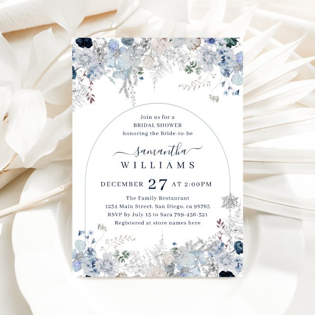 Invitation Fête des mariées d'aquarelle bleu Fleur d'hiver (Créateur téléchargé)