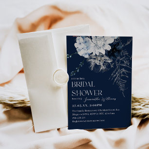 Invitation Fête des mariées d'aquarelle bleu Fleur d'hiver