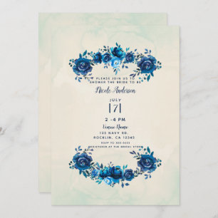 Invitation Fête des mariées d'aquarelle bleu Indigo Beige