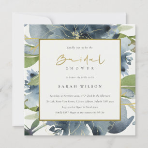 Invitation Fête des mariées d'aquarelle bleu or vert