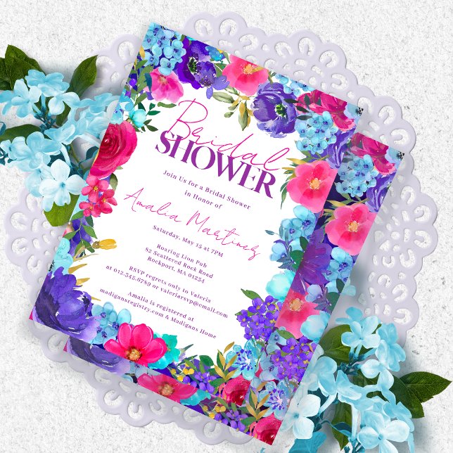 Invitation Fête des mariées d'aquarelle bleu rose gras (Créateur téléchargé)