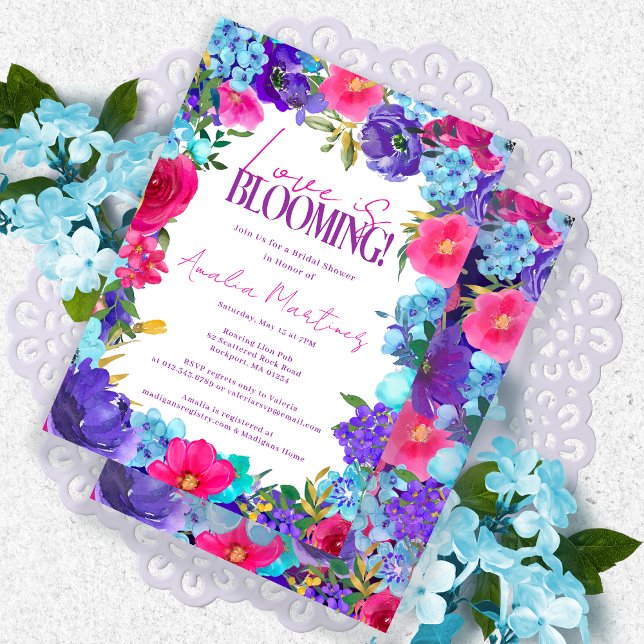 Invitation Fête des mariées d'aquarelle bleu rose gras (Créateur téléchargé)