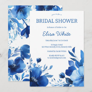 Invitation Fête des mariées d'aquarelle Blue Blooms PERSONNAL