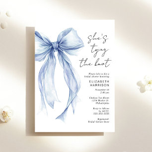 Invitation Fête des mariées d'aquarelle Blue Coquette Bow