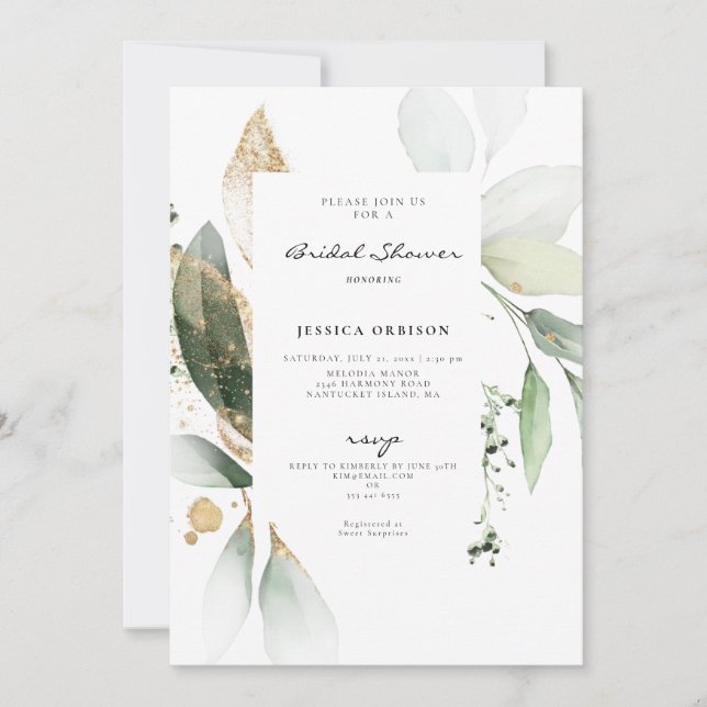 Invitation Fête des mariées d'aquarelle botanique d'Eucalyptu (Devant)