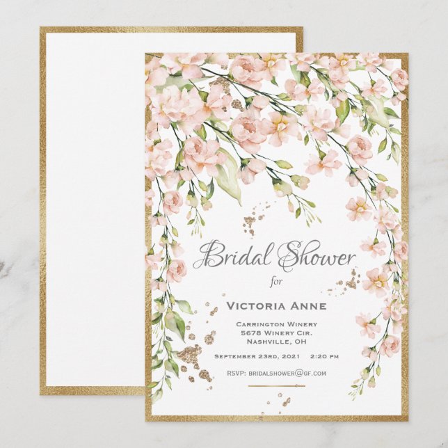 Invitation Fête des mariées d'aquarelle botanique rose (Devant / Derrière)