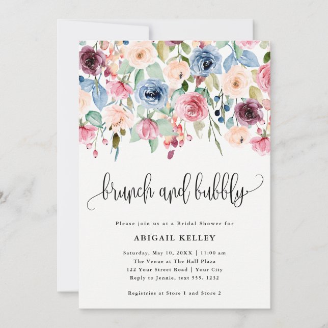 Invitation Fête des mariées d'aquarelle Brunch & Bubbly (Devant)