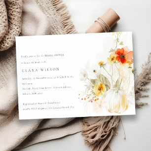 Invitation Fête des mariées d'aquarelle Citrouille fleur sauv