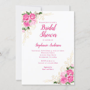 Invitation Fête des mariées d'aquarelle couleur or rose chaud