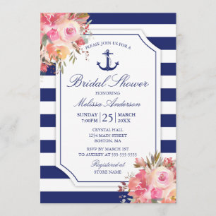 Invitation Fête des mariées d'aquarelle d'Ancre marine floral