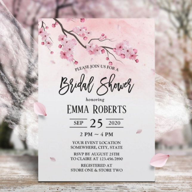 Invitation Fête des mariées d'aquarelle de fleurs de cerisier (Créateur téléchargé)