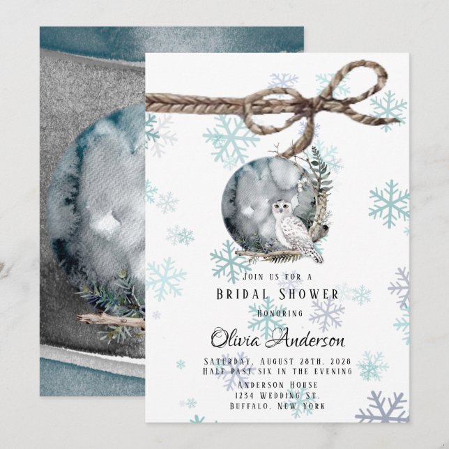 Invitation Fête des mariées d'aquarelle de la lune de neige d (Devant / Derrière)