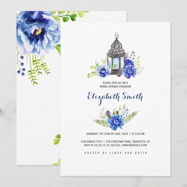 Invitation Fête des mariées d'aquarelle de lanterne à fleurs  (Devant / Derrière)