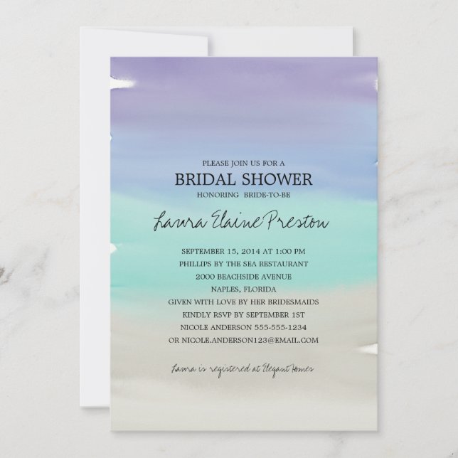 Invitation Fête des mariées d'aquarelle de plage tropicale (Devant)