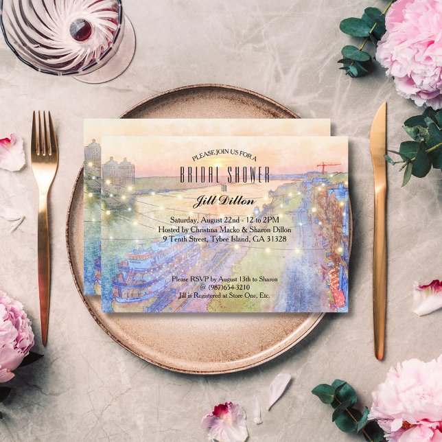 Invitation Fête des mariées d'aquarelle de Savannah River Sun (Créateur téléchargé)