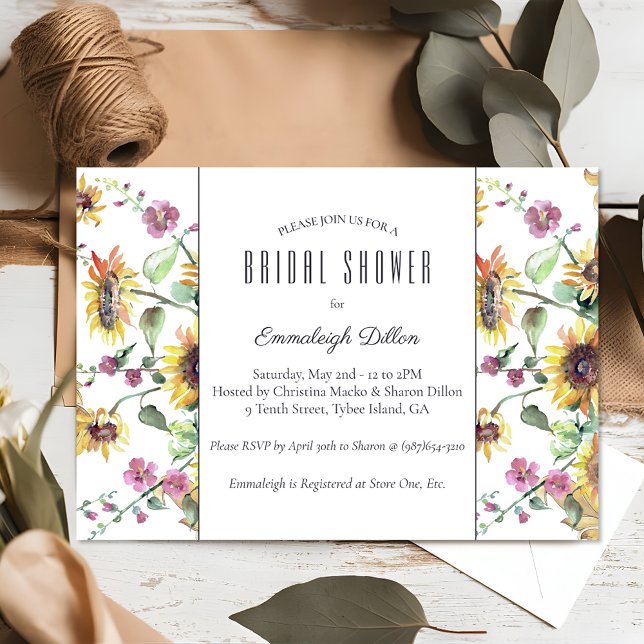 Invitation Fête des mariées d'aquarelle de tournesol (Créateur téléchargé)