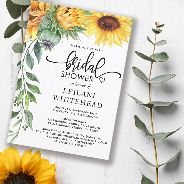 Invitation Fête des mariées d'aquarelle de tournesol (Créateur téléchargé)
