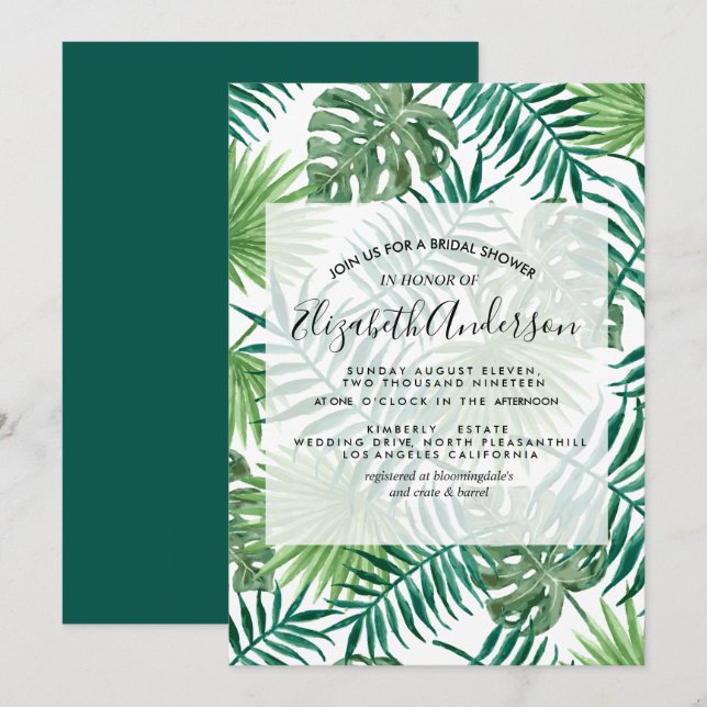 Invitation Fête des mariées d'aquarelle d'été botanique (Devant / Derrière)