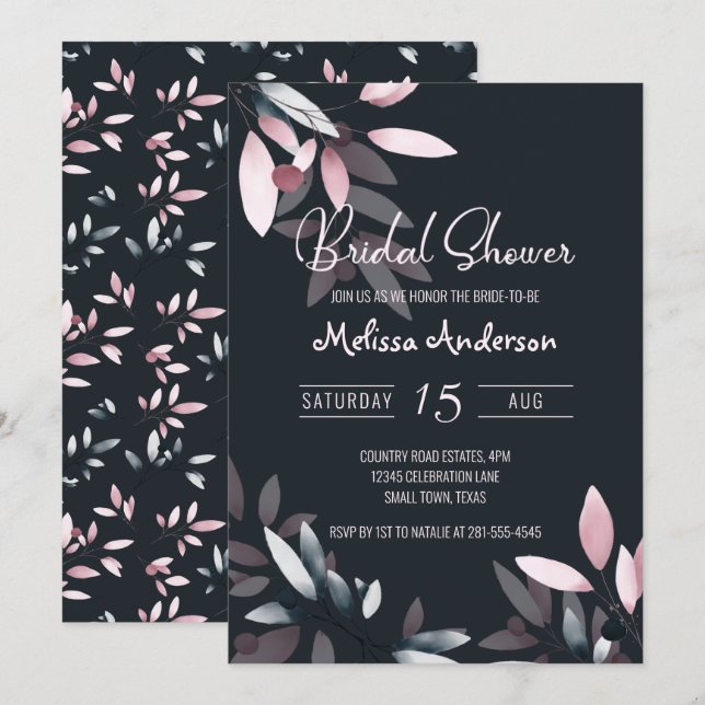 Invitation Fête des mariées d'aquarelle douce de la marine ro (Devant / Derrière)