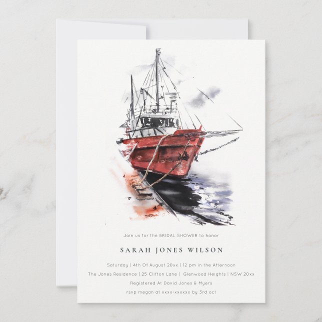 Invitation Fête des mariées d'aquarelle du bateau à voile Har (Devant)