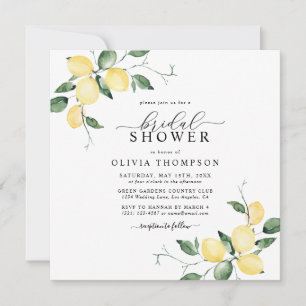 Invitation Fête des mariées d'aquarelle élégante aux citrons