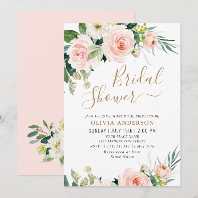 Invitation Fête des mariées d'aquarelle en rose pâle (Devant / Derrière)