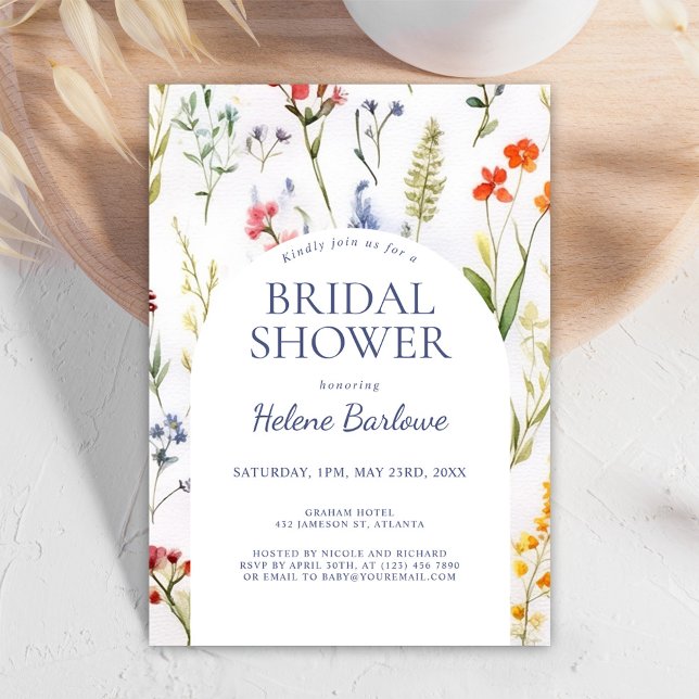 Invitation Fête des mariées d'aquarelle Fleur sauvage Whimsic (Whimsical Wildflower Watercolor Bridal Shower Invitation)