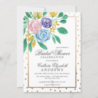 Fête des mariées d'aquarelle Floral Gold Confetti