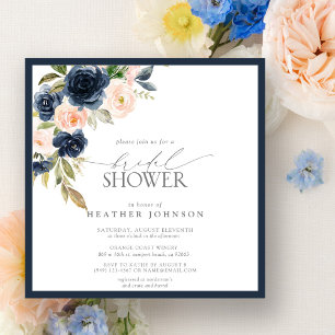 Invitation Fête des mariées d'aquarelle florale bleu et bleu 