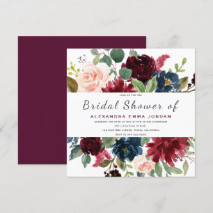 Invitation Fête des mariées d'aquarelle florale bordeaux mode