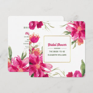 Invitation Fête des mariées d'aquarelle florale Fuchsia roman