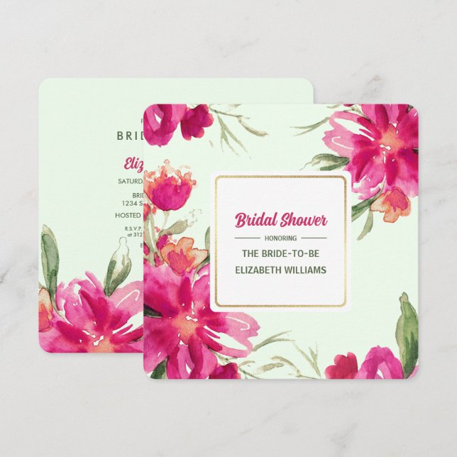 Invitation Fête des mariées d'aquarelle florale romantique (Devant / Derrière)