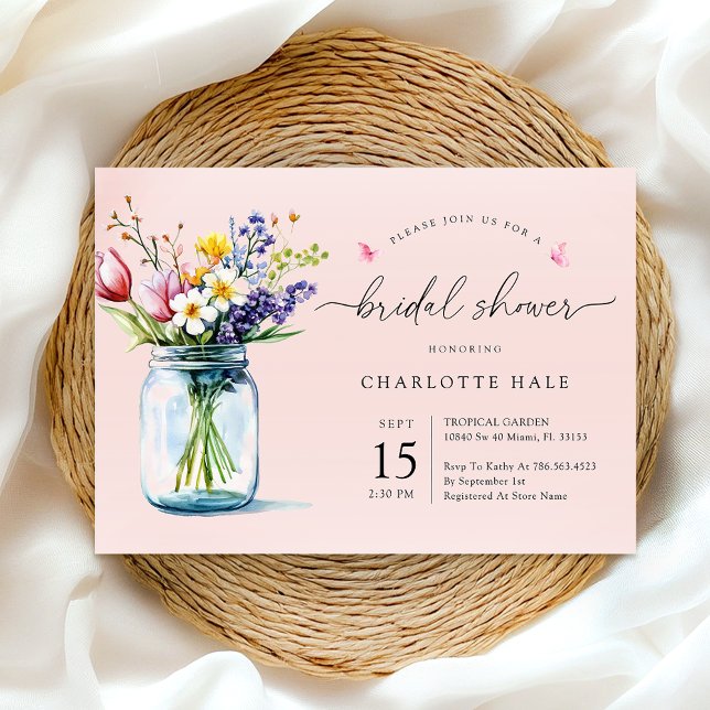 Invitation Fête des mariées d'aquarelle florale rustique (Créateur téléchargé)