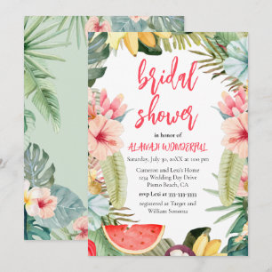 Invitation Fête des mariées d'aquarelle florale tropicale Inv