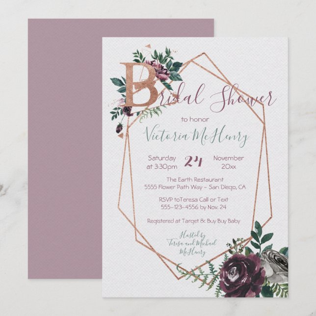 Invitation Fête des mariées d'aquarelle géométrique diamant (Devant / Derrière)