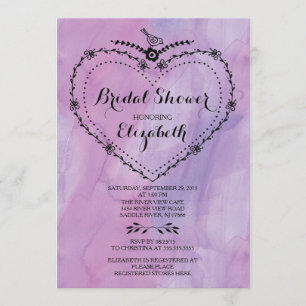 Invitation Fête des mariées d'aquarelle mauve du coeur lunair