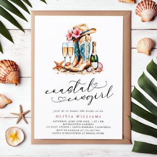 Invitation Fête des mariées d'aquarelle moderne Coastal Cowgi