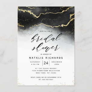 Invitation Fête des mariées d'aquarelle noire Ethereal Mist O