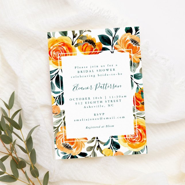Invitation Fête des mariées d'aquarelle orange rustique (Créateur téléchargé)