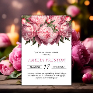 Invitation Fête des mariées d'aquarelle Pink Peonies