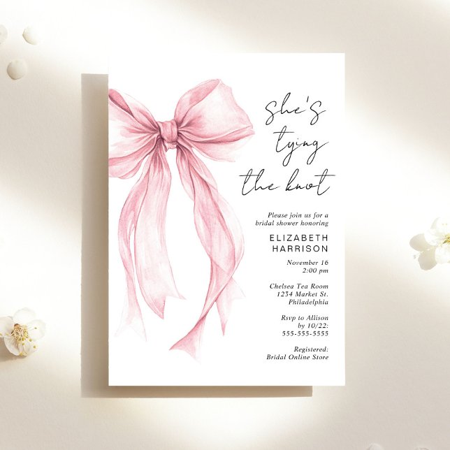 Invitation Fête des mariées d'aquarelle rose Coquette Bow (Créateur téléchargé)