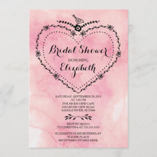 Invitation Fête des mariées d'aquarelle rose de coeur