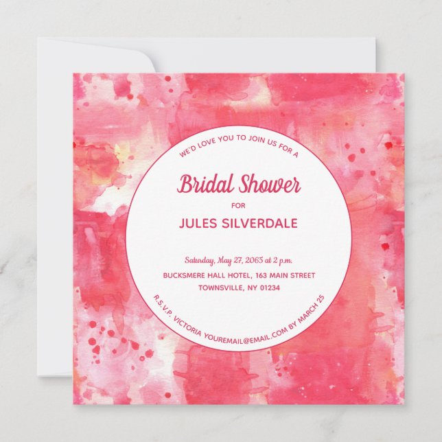 Invitation Fête des mariées d'aquarelle rose moderne Confetti (Devant)
