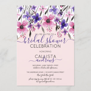Invitation Fête des mariées d'aquarelle rose violet