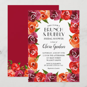Invitation Fête des mariées d'aquarelle rouge orange Claret