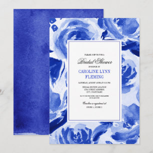 Invitation Fête des mariées d'aquarelle Royal Blue Floral